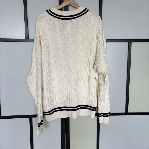 ABERCROMBIE & FITCH Cable knit Oversized Varsity Prep Sweater Women’s XL Tennis - Picture 8 of 13